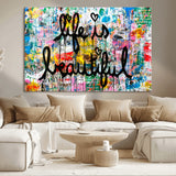 36856-MGV-CV-36X24-Life Is Beautiful Wall Art – Colorful Graffiti Canvas Print, Modern Street Style Artwork, Inspirational Decor for Living Room,
