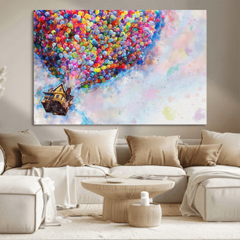 18792-MGV-CV-36X24-Up Movie House Wall Art Canvas Print, Framed Carls Journey Art Picture Print, Up Inspired Perfect Animated Whimsical Decor Artwork