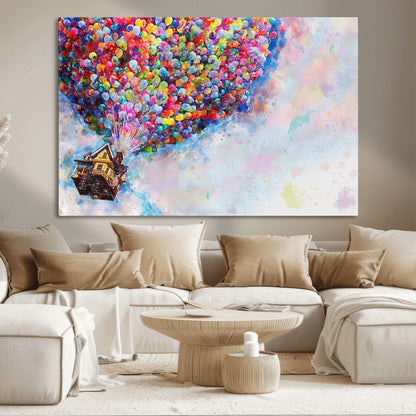 18792-MGV-CV-36X24-Up Movie House Wall Art Canvas Print, Framed Carls Journey Art Picture Print, Up Inspired Perfect Animated Whimsical Decor Artwork