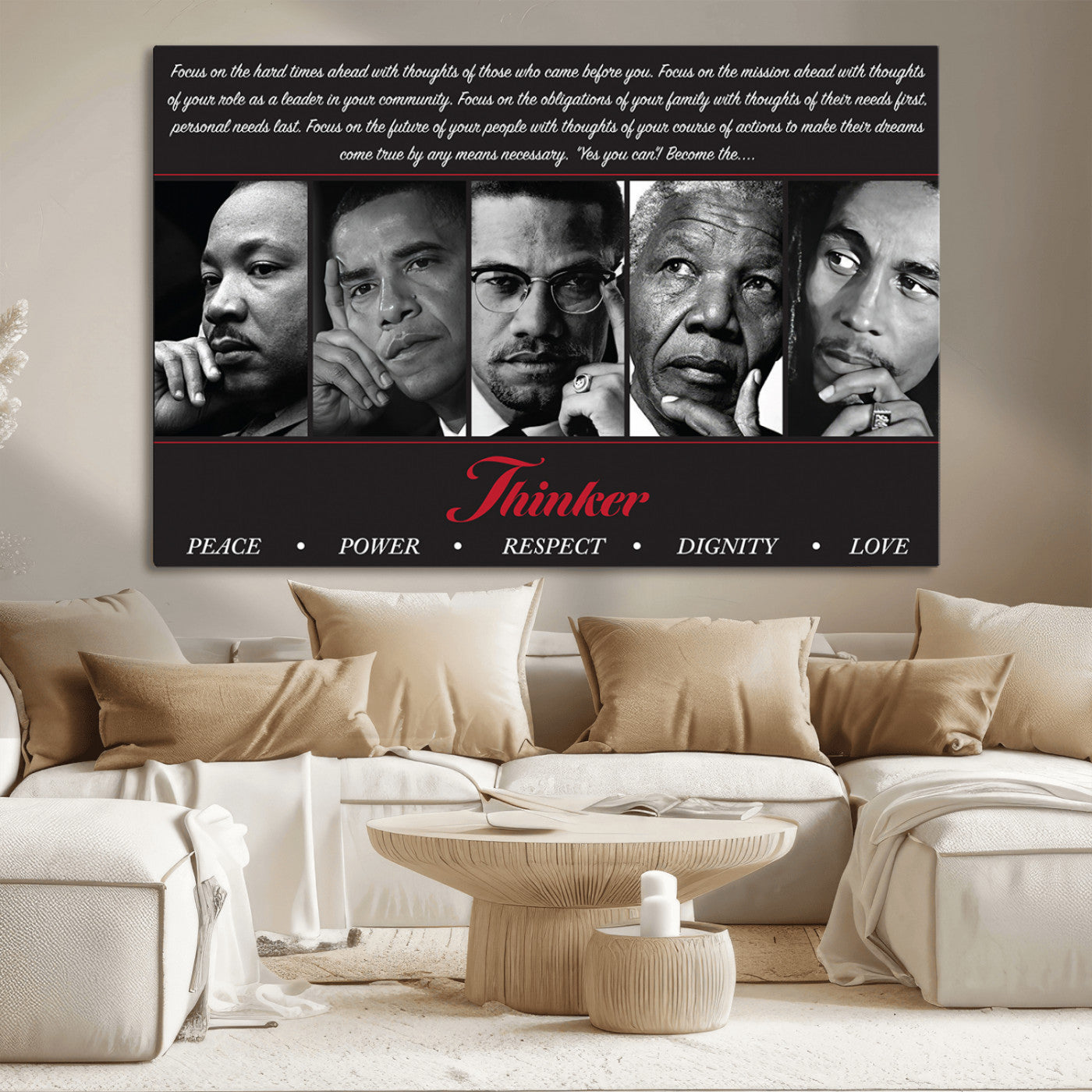 45112-MGV-CV-36X24-Black Icons Wall Art Canvas Print, Framed Thinker Art Picture Print, Motivational Quote Perfect Cultural Modern Decor Artwork