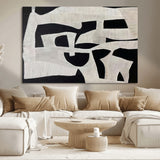 33714-MGV-CV-36X24-Monochrome Design Wall Art Canvas Print, Framed Modern Linework Art Picture Print, Textured Shapes Perfect Monochrome Modern Decor