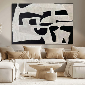 33714-MGV-CV-36X24-Monochrome Design Wall Art Canvas Print, Framed Modern Linework Art Picture Print, Textured Shapes Perfect Monochrome Modern Decor