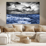 91043-MGV-CV-36X24-Stormy Ocean Wall Art Canvas Print, Framed Moody Seascape Art Picture Print, Monochrome Sea Perfect Coastal Drama Decor Artwork