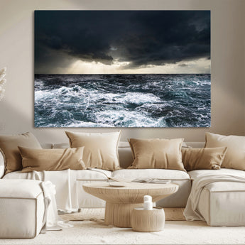 51359-MGV-CV-36X24-Stormy Ocean Wall Art Canvas Print, Framed Moody Seascape Art Picture Print, Ocean Storm Perfect Dramatic Coastal Decor Artwork