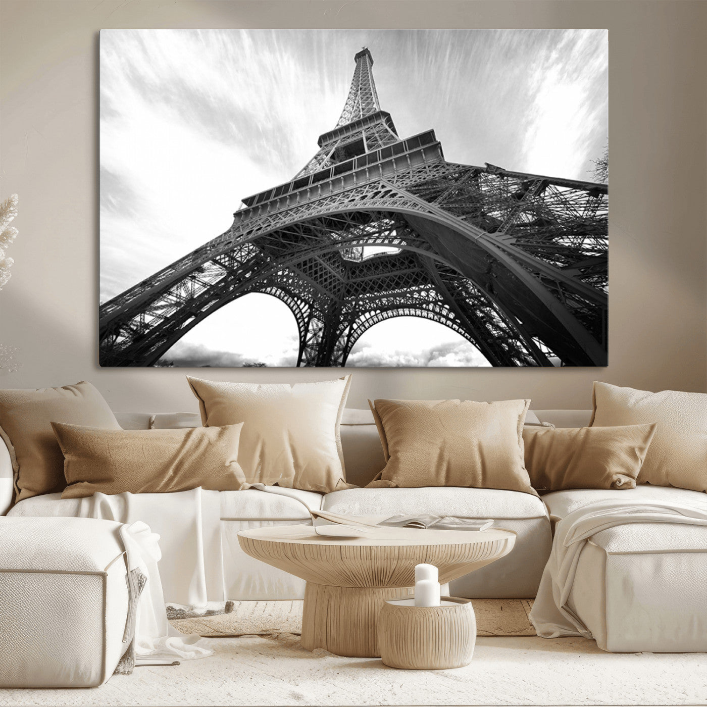 40006-MGV-CV-36X24-Eiffel Tower Wall Art – Black and White Architectural Photo Print, Paris Inspired Decor for Bedroom, Office, Studio or Modern