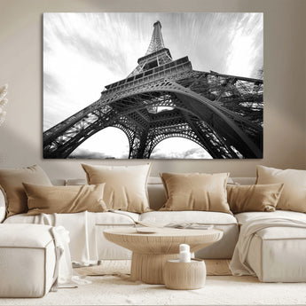40006-MGV-CV-36X24-Eiffel Tower Wall Art – Black and White Architectural Photo Print, Paris Inspired Decor for Bedroom, Office, Studio or Modern