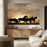 16620-MGV-CV-36X24-Sunset Stallions Wall Art – Silhouetted Horses Running Canvas Print, Nature’s Rhythm, Perfect for Living Room, Office, or Man Cave