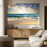 13139-MGV-CV-36X24-Sunrise Beach Wall Art – Ocean Waves and Golden Sand Canvas Print, Coastal Home Decor for Living Room, Bedroom, or Office
