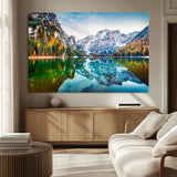 10402-MGV-CV-36X24-Snowy Mountain Lake Wall Art – Autumn Landscape Canvas Print with Reflection, Nature Decor for Living Room, Office, Bedroom or