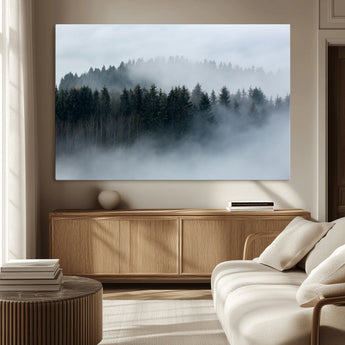 42596-MGV-CV-36X24-Misty Forest Wall Art – Atmospheric Pine Trees Canvas Print, Nature Landscape Decor for Living Room, Bedroom, Office, or Cabin