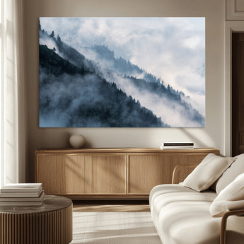 85737-MGV-CV-36X24-Misty Mountain Wall Art – Atmospheric Pine Forest Canvas Print with Fog and Mist, Calm Nature Decor for Living Room, Bedroom,