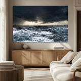 42607-MGV-CV-36X24-Stormy Ocean Wall Art – Dramatic Sea and Sky Canvas Print with Sun Rays, Moody Nature Decor for Living Room, Office, Bedroom or