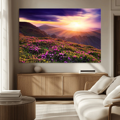 49741-MGV-CV-36X24-Mountain Sunrise Wall Art – Vibrant Floral Landscape Canvas Print, Nature Home Decor for Living Room, Bedroom Office or Cabin