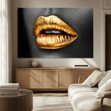 84747-MGV-CV-36X24-Golden Lips Black & White Portrait – Glamorous Metallic Lip Art Print, Modern Wall Decor for Bedroom, Beauty & Fashion Lover Gift