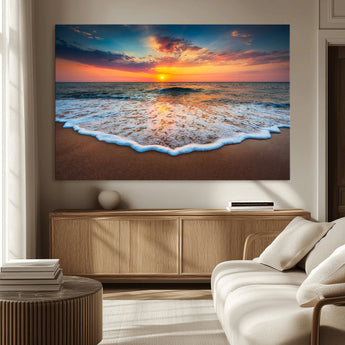 87032-MGV-CV-36X24-Ocean Sunset Wall Art – Stunning Beach Canvas Print with Vibrant Sky, Calm Waves, and Golden Horizon, Perfect Coastal Decor for