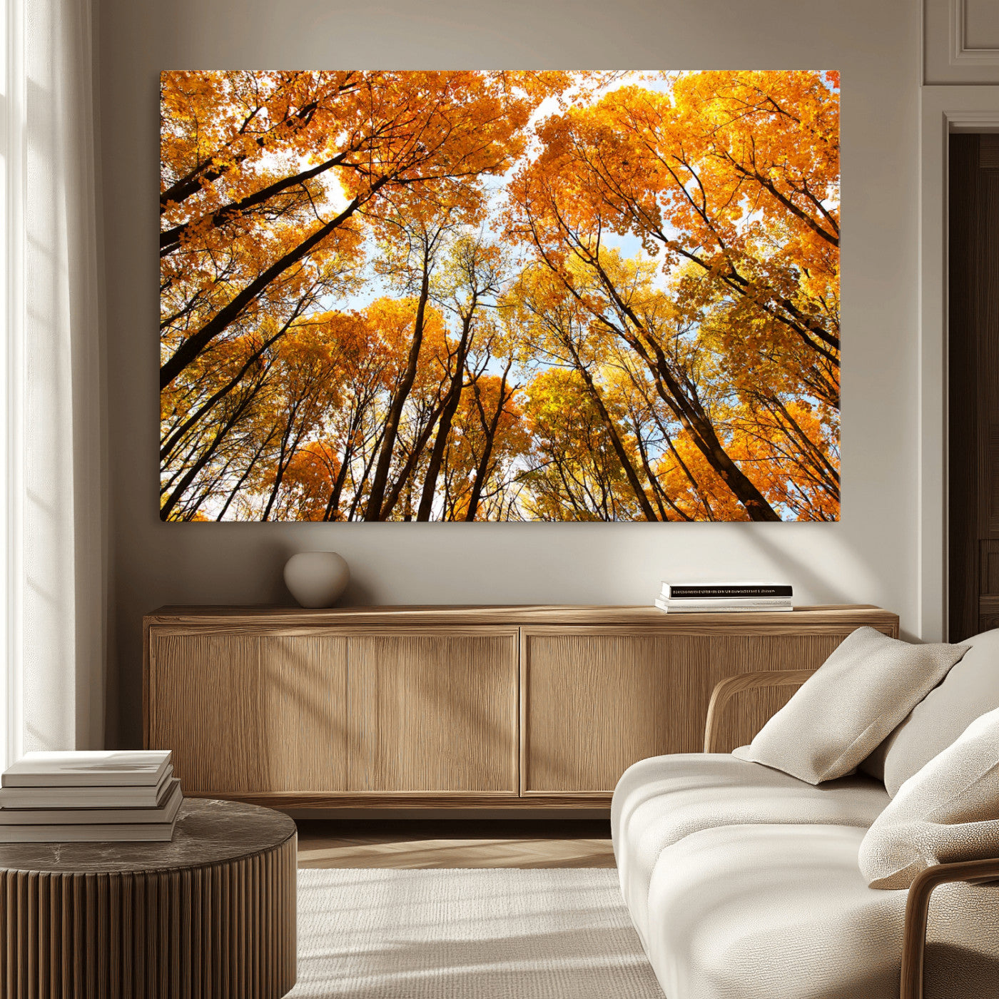 11823-MGV-CV-36X24-Golden Autumn Tree Canopy Wall Art – Stunning Fall Forest Leaves Print, Warm Seasonal Nature Decor for Home, Office or Cabin