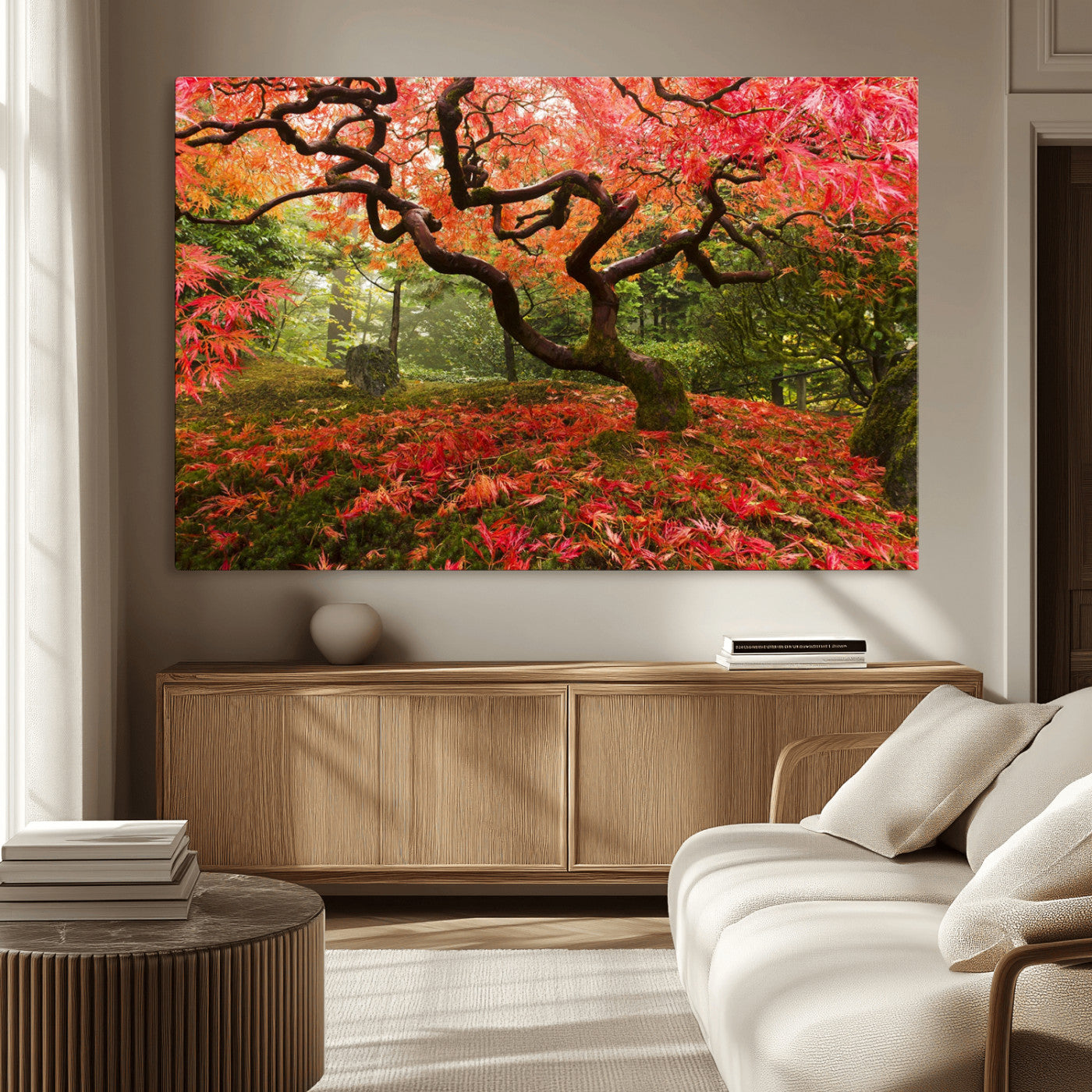 73343-MGV-CV-36X24-Autumn Maple Wall Art – Panoramic Vibrant Red Maple Tree Canvas Print, Seasonal Nature Decor for Office, Living Room or Garden