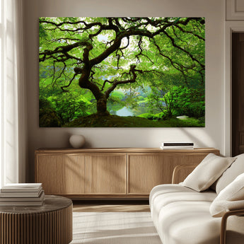 18094-MGV-CV-36X24-Emerald Canopy Wall Art – Panoramic Lush Green Tree Canvas Print, Serene Nature Decor for Office, Living Room or Meditation Space