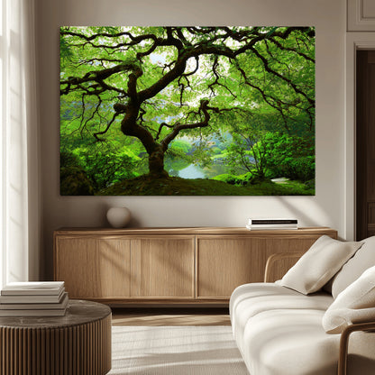 18094-MGV-CV-36X24-Emerald Canopy Wall Art – Panoramic Lush Green Tree Canvas Print, Serene Nature Decor for Office, Living Room or Meditation Space