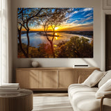 71863-MGV-CV-36X24-Lake Sunset Wall Art – Scenic Nature Canvas Print with Trees and Golden Sky, Serene Landscape Decor for Living Room, Bedroom or