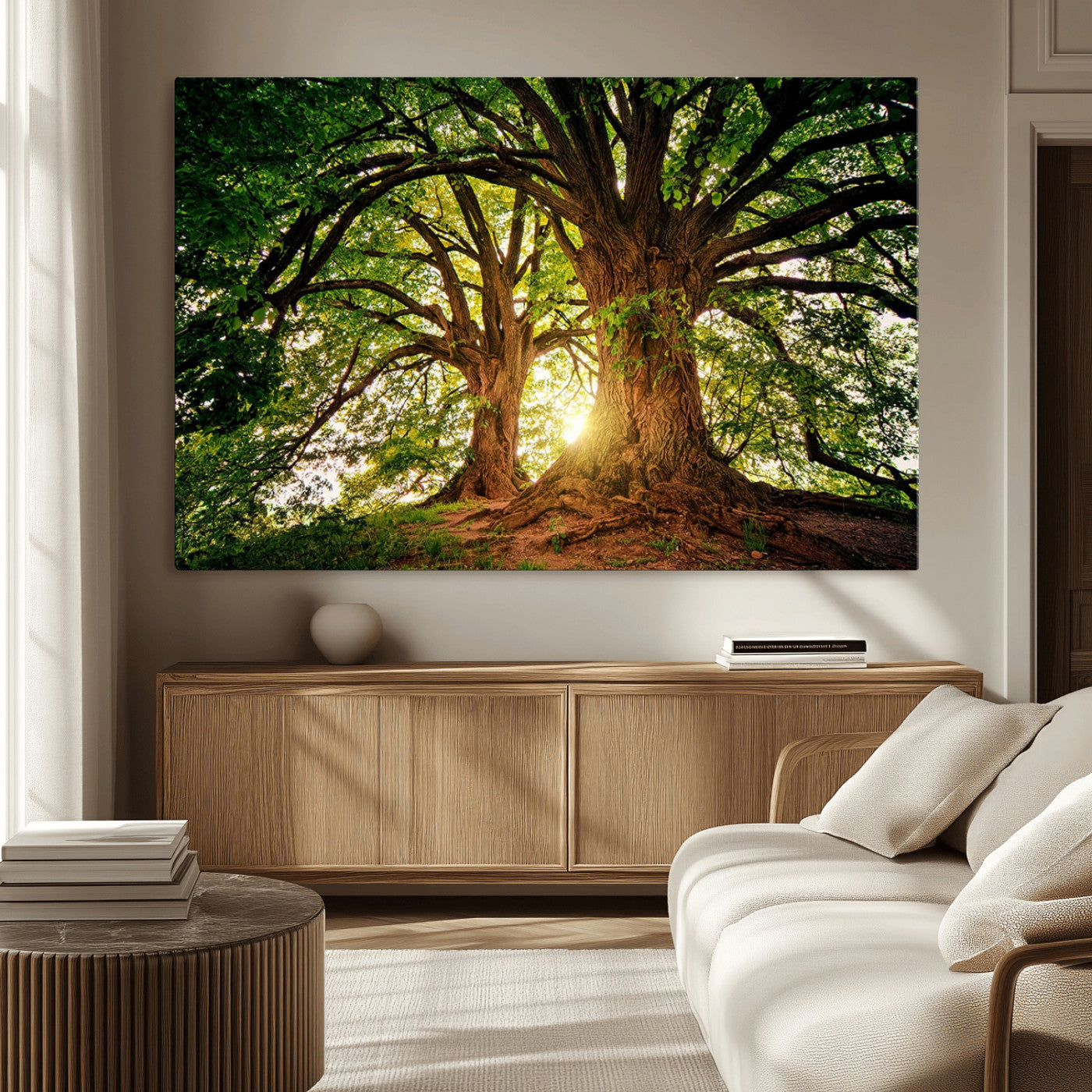 52150-MGV-CV-36X24-Majestic Tree Wall Art – Large Nature Canvas Print with Sunlight Through Branches, Rustic Forest Decor for Living Room, Bedroom or