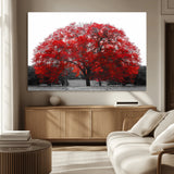 80021-MGV-CV-36X24-Red Tree Wall Art – Striking Black and White Landscape Canvas Print with Vibrant Red Leaves, Modern Nature Decor for Living Room