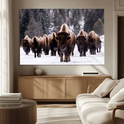 66871-MGV-CV-36X24-Bison Herd Wall Art – Wildlife Buffalo Canvas Print, Rustic Western Nature Photography Decor for Living Room, Office, Cabin, or