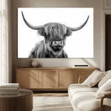 10123-MGV-CV-36X24-Black and White Highland Cow Wall Art – Modern Farmhouse Animal Print, Rustic Scottish Bull Canvas Decor for Living Room, Bedroom,