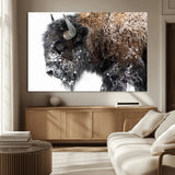 24304-MGV-CV-36X24-Bison Wall Art Canvas Print, Framed Winter Bison Art Picture Print, Snowy Buffalo Perfect Rustic Farmhouse Decor Artwork