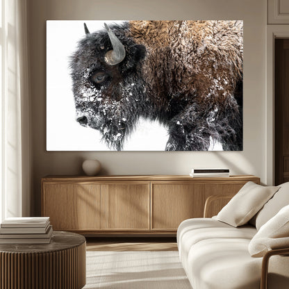 24304-MGV-CV-36X24-Bison Wall Art Canvas Print, Framed Winter Bison Art Picture Print, Snowy Buffalo Perfect Rustic Farmhouse Decor Artwork