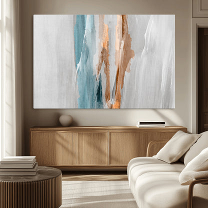 66154-MGV-CV-36X24-Abstract Brushstroke Wall Art – Modern Teal and Gold Canvas Print, Minimalist Contemporary Painting for Living Room, Bedroom, or