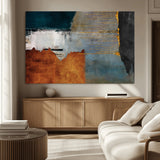 35026-MGV-CV-36X24-Abstract Canvas Wall Art – Modern Teal, Rust, Black and Gold Textured Painting, Contemporary Decor for Living Room, Bedroom or