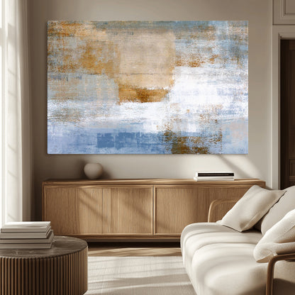 72354-MGV-CV-36X24-Blue and Gold Abstract Wall Art – Modern Minimalist Canvas Print, Textured Contemporary Painting for Living Room, Bedroom, or
