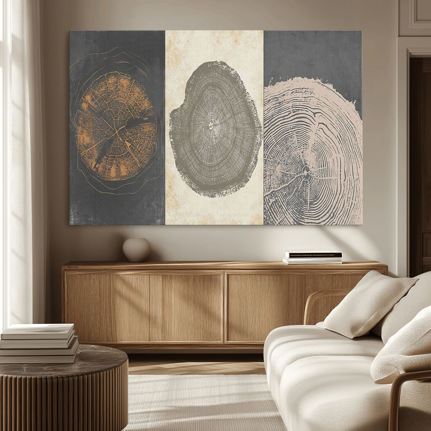 80725-MGV-CV-36X24-Wood Tree Rings Wall Art Canvas Print, Framed Tree Rings Art Picture Print, Abstract Tree Rings Perfect Modern Boho Decor Artwork