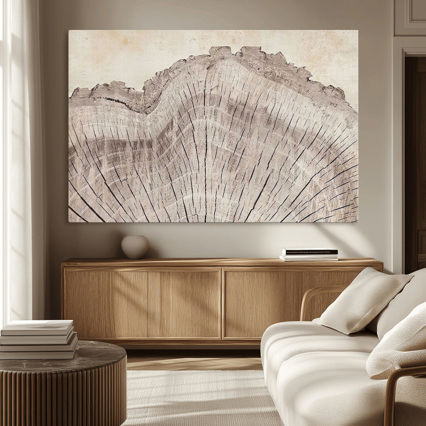 67528-MGV-CV-36X24-Wood Ring Wall Art Canvas Print, Framed Tree Ring Art Picture Print, Rustic Tree Ring Perfect Neutral Boho Decor Artwork