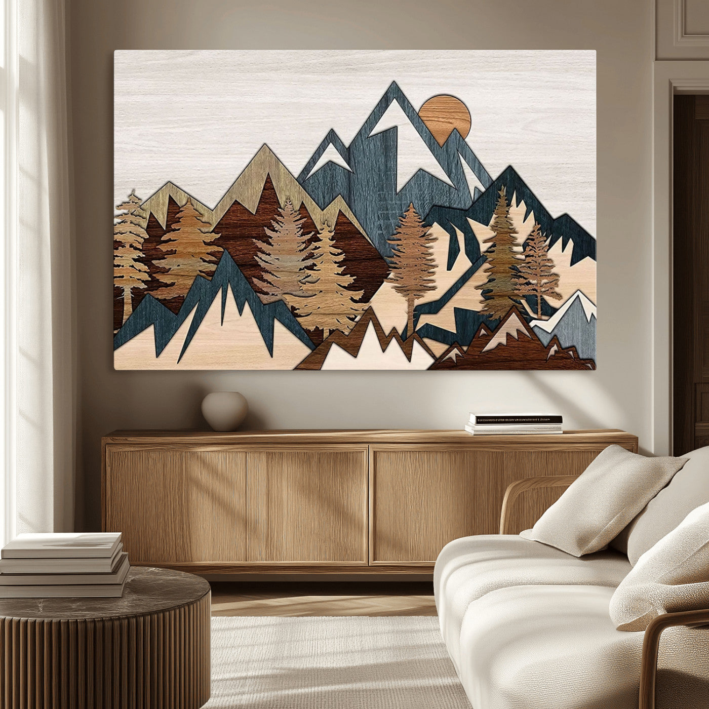 67950-MGV-CV-36X24-Modern Wood Wall Art Canvas Print, Framed Mountain Range Art Picture Print, Wood Mountain Range Perfect Rustic Decor Artwork