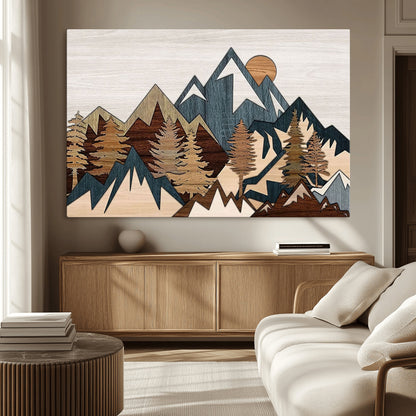 67950-MGV-CV-36X24-Modern Wood Wall Art Canvas Print, Framed Mountain Range Art Picture Print, Wood Mountain Range Perfect Rustic Decor Artwork