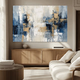 44344-MGV-CV-36X24-Abstract Blue and Gold Wall Art – Modern Hand Painted Canvas Print, Contemporary Textured Painting for Living Room, Bedroom or