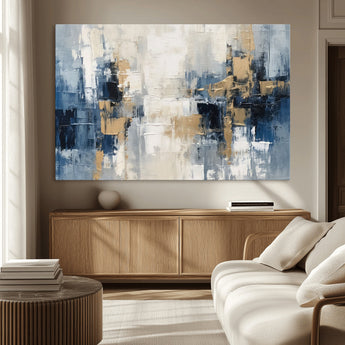 44344-MGV-CV-36X24-Abstract Blue and Gold Wall Art – Modern Hand Painted Canvas Print, Contemporary Textured Painting for Living Room, Bedroom or