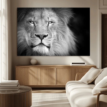 94453-MGV-CV-36X24-Lion Portrait Wall Art – Black and White King of the Jungle Canvas Print, Safari Wildlife Decor for Office, Bedroom, or Living