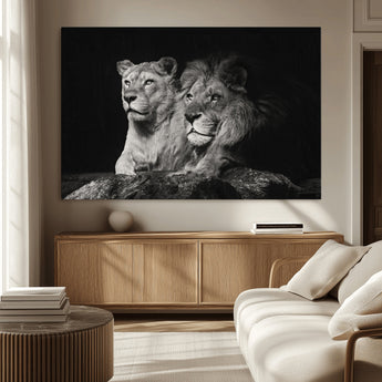 80013-MGV-CV-36X24-Lion and Lioness Wall Art – Black and White Wildlife Photography Canvas Print, African Safari Animal Decor for Office, Bedroom, or