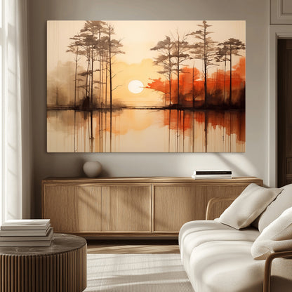 51083-MGV-CV-36X24-Sunset Lake Forest Wall Art – Serene Trees and Orange Sky Reflection Canvas Print, Tranquil Nature Decor for Living Room, Office