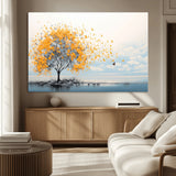 23385-MGV-CV-36X24-Golden Butterfly Tree Wall Art – Abstract Yellow and Gray Canvas Print, Modern Nature Artwork for Living Room, Bedroom or Office