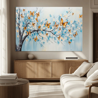 59455-MGV-CV-36X24-Butterfly Tree Branch Wall Art – Blue and Yellow Abstract Canvas Print, Modern Nature Artwork for Living Room, Bedroom or Office