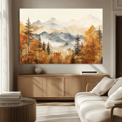 72950-MGV-CV-36X24-Autumn Mountain Forest Wall Art – Golden Fall Landscape Canvas Print, Nature-Inspired Home Decor for Living Room, Bedroom or