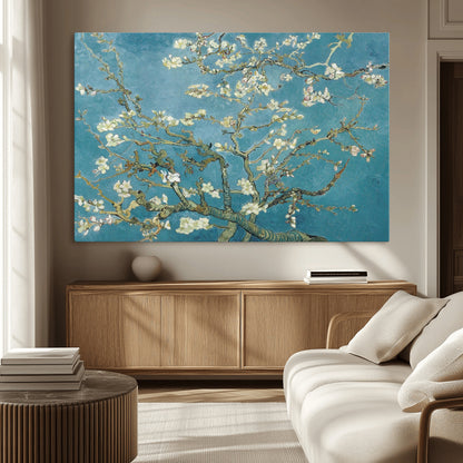 65607-MGV-CV-36X24-Almond Blossom Wall Art – Van Gogh Blue Floral Canvas Print, Elegant Impressionist Painting Decor for Living Room, Bedroom or