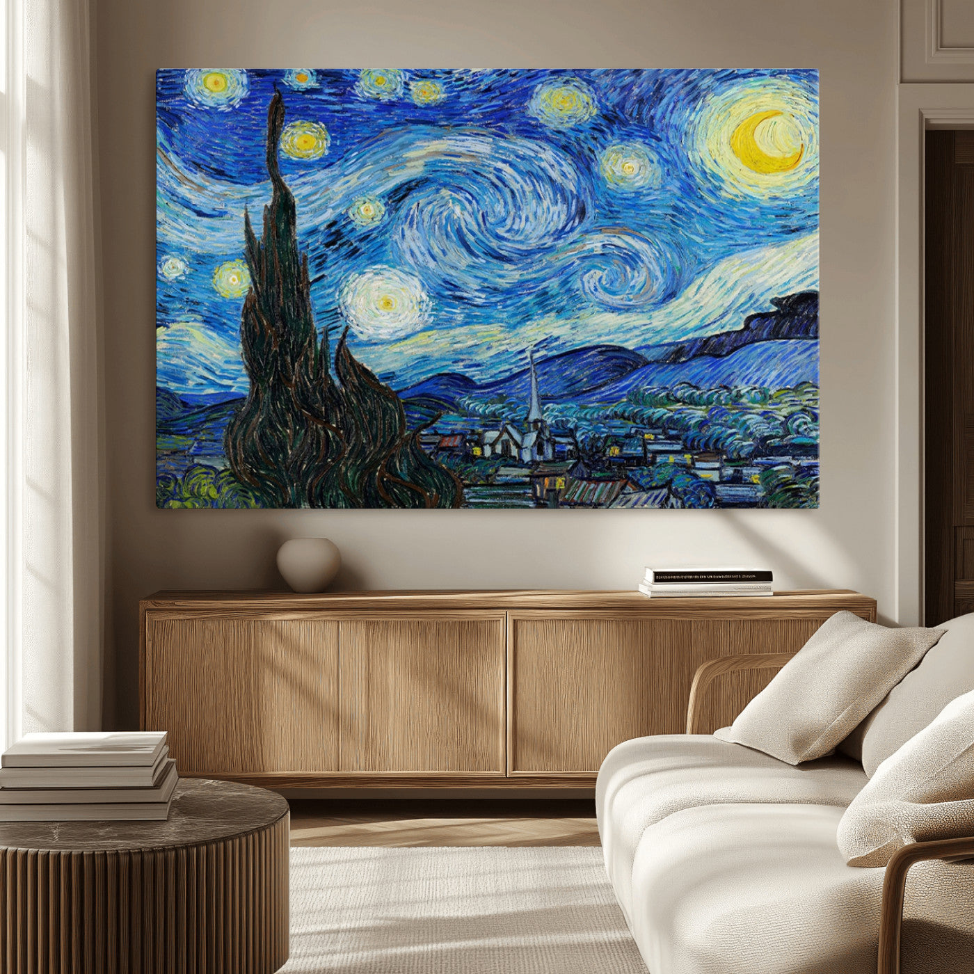 39177-MGV-CV-36X24-Starry Night Wall Art – Vincent van Gogh Famous Painting Canvas Print, Timeless Starry Sky Decor for Living Room, Bedroom or