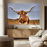 18594-MGV-CV-36X24-Texas Longhorn Bull Wall Art – Rustic Western Cattle Canvas Print, Country Farmhouse Decor for Living Room, Office or Cabin