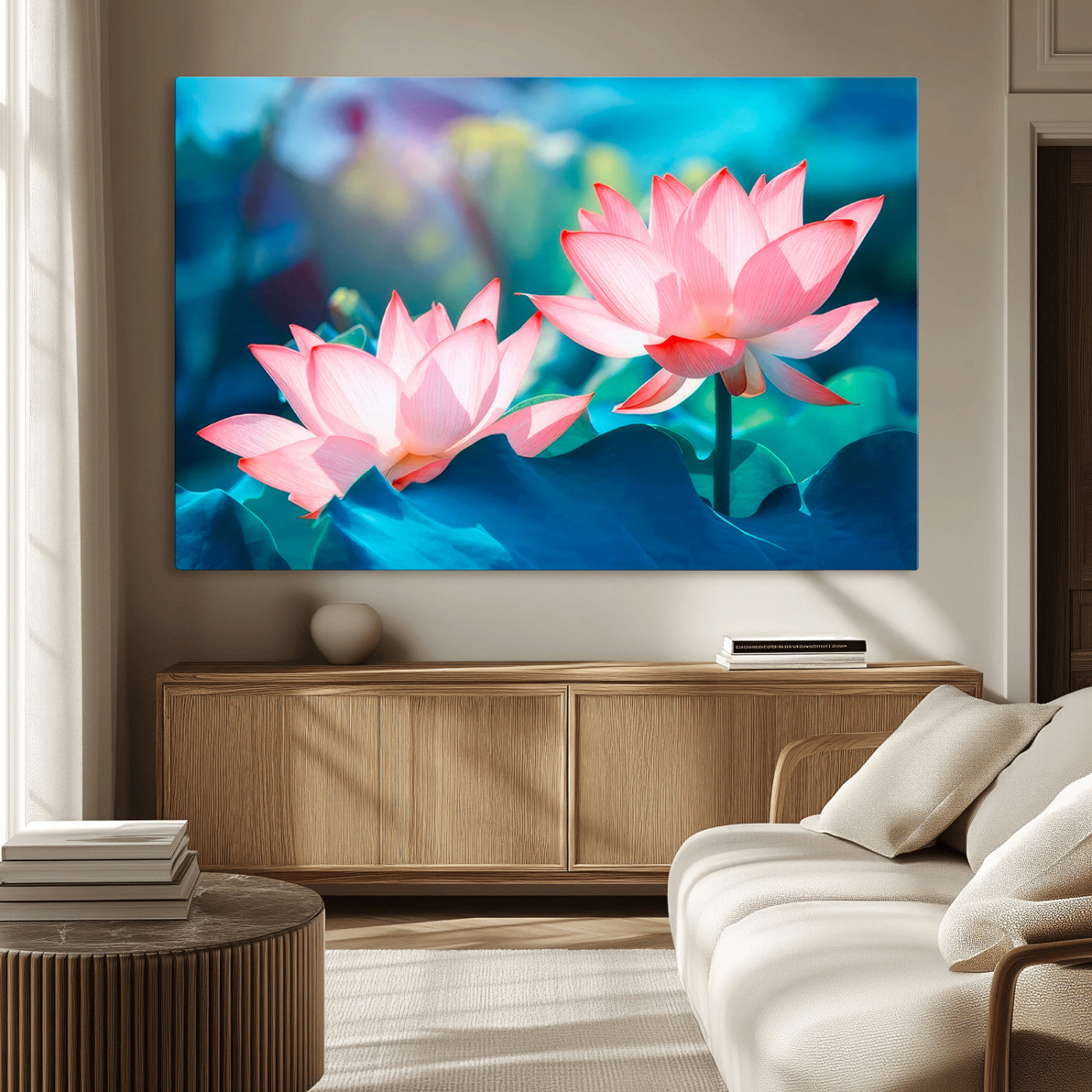 32559-MGV-CV-36X24-Lotus Flower Wall Art – Pink Water Lily Canvas Print, Tranquil Nature Decor for Living Room, Bedroom or Meditation Space