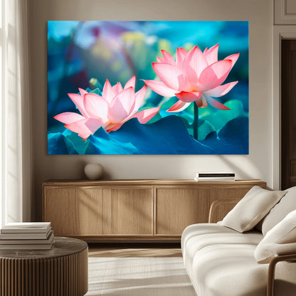 32559-MGV-CV-36X24-Lotus Flower Wall Art – Pink Water Lily Canvas Print, Tranquil Nature Decor for Living Room, Bedroom or Meditation Space